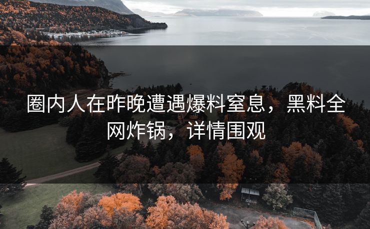 圈内人在昨晚遭遇爆料窒息，黑料全网炸锅，详情围观